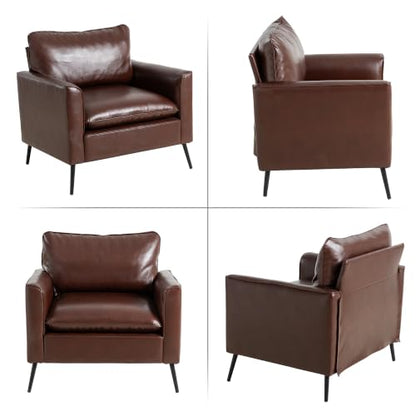Okeysen Modern Leather Chairs, Oversized Arm Sofa, Mid-Century Accent Chair for Waiting Room and Bedroom Comfy, Upholstered Single Sofa Reading Chair - color: Reddish Brown, size: set of 2
