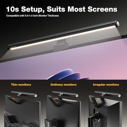 Douxlife Monitor Light Bar, Eye-Care Computer Monitor Lamp | Wireless Remote & Touch Control, Asymmetrical Optical Design, Stepless Dimming Screenbar for Home Office Gaming, Black - color: Black