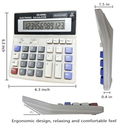 Desk Calculator Large 12 Digit Display, Dual Power Basic Calculator Desktop, Big Button for Office, Business, Home and School (Grey).