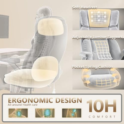 Fabric 600LBS Heavy Duty Office Chair with 5D Flip Arms for Heavy People,Comfy Cloth Big and Tall Desk Chair with Pocket Spring Cushion,High Back Computer Chair with Adjustable Lumbar Support - color: Fabric Grey