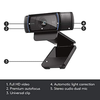 Logitech HD Pro Webcam C920, Widescreen Video Calling and Recording, 1080p Camera, Desktop or Laptop Webcam