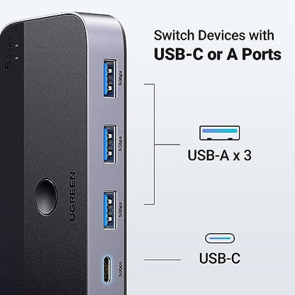 UGREEN USB 3.0 Switch 2 Computers Sharing USB C & A Devices, 4 Port USB Switcher Sharing Keyboard and Mouse, Printer/Scanner USB Switch Hub for Two Computers with 2 USB3.0 Cables and Controller - color: Black
