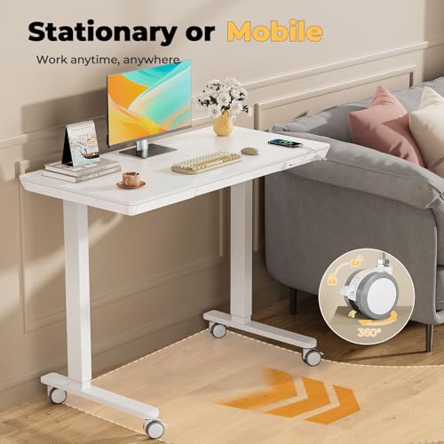 40" Electric Stand up Desk with Drawer, Height Adjustable - color: White Wood-top, size: 40"