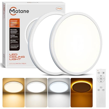 Matane 2Pack 12in LED Flush Mount Ceiling Light Fixture with Remote Control, Nightlight 2000K Warm, 3000K-6500K Adjustable, Low Profile Ceiling Lights for Bedroom, Kitchen, Living Room, White - color: White, size: 2Pack 12 Inch