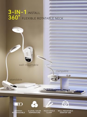 Clip On Desk Lamp Wireless 6000mAh Rechargeable Reading Light for Bed Dorm