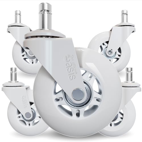 The Office Oasis Original Roller Style Office Chair Wheels (As Seen On PBS) - Smooth & Quiet Casters - Safe for Hardwood Floors & Carpet - Easy Install with Universal Fit - Set of 5 - White - color: white