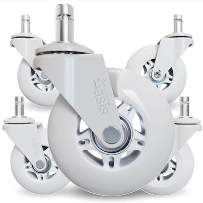 The Office Oasis Original Roller Style Office Chair Wheels (As Seen On PBS) - Smooth & Quiet Casters - Safe for Hardwood Floors & Carpet - Easy Install with Universal Fit - Set of 5 - White - color: white
