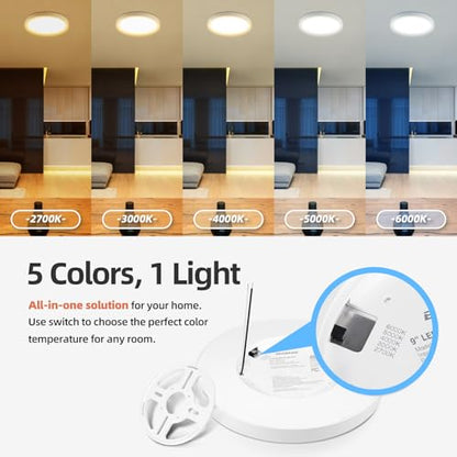 ECOELER 9“ Flush Mount Ceiling Light with 5CCT Selectable (2700K,3000K,4000K,5000K,6000K), 24W 1800Lm Dimmable Flat Ceiling Light Surface Mount for Kitchen, Hallway, Bedroom, 4Pack - color: White, size: 9Inch - 4PK