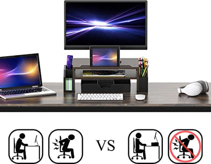 Simple Houseware Desk Monitor Stand Riser w/ Adjustable Tray, Espresso - color: Espresso