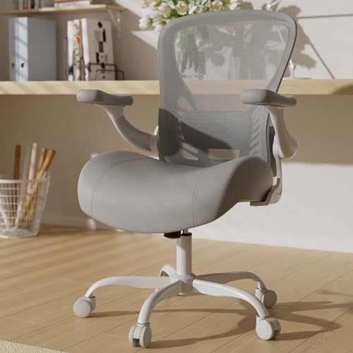 GYI Ergonomic Office Chair with Memory Foam Cushion, Computer Desk Chair | 4.7" Thickened Seat , 3D Flip-up Arms, Adjustable Lumbar Support, 350 lbs Capacity, Grey - color: Grey+white