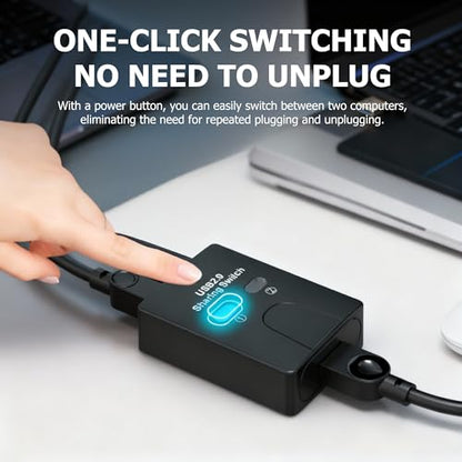 USB2.0 Print Sharer Adapter 2 in 1 Out 2-Port USB B Printer Sharer Switcher for Laptops,Desktop Computers,Printers etc