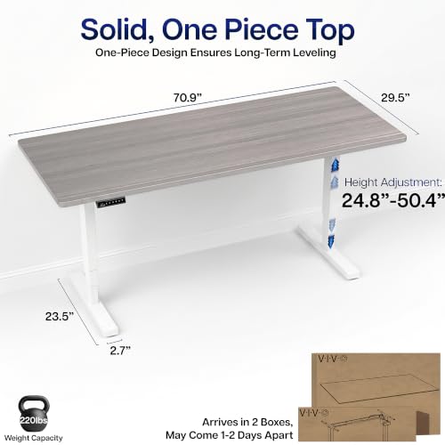 VIVO Dark Gray 71 x 30 in Standing Desk, DESK-KIT-2EW71G - color: Dark Gray Top / White Frame, size: 71 x 30 inch