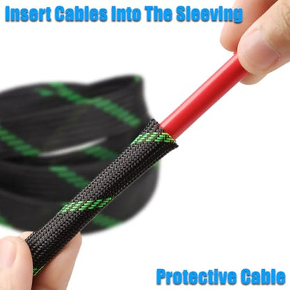 25ft PET Expandable Braided Cable Sleeve 1/3inch(8mm) Pet Braided Cable Sleeve for Audio Video Device Wire Automotive Wire (Black Green) - color: Black Green, size: 8mm"(1/3 inch)