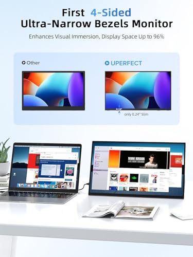 UPERFECT Portable Monitor Touchscreen 15.6 Inch 125% sRGB Travel Monitor | with Adjustable Stand, Speaker, VESA Mountable, USB-C HDMI Ultra-Slim Second Screen for Laptop MacBook Phone Game Console - size: 15.6 inch