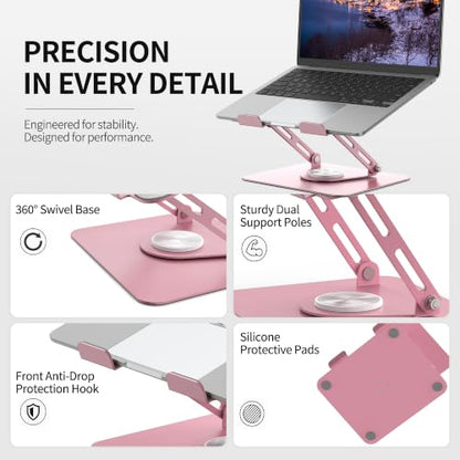 ALASHI Laptop Stand for Desk with 360° Rotating Base, Multi-Angle Adjustable Laptop Stands, Foldable Laptop Riser Compatible with 10 to 17 Inches PC Computer, Pink - color: C-Pink