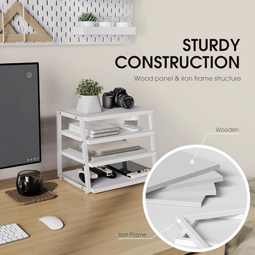 Fenge Desk Shelf Organizer, 4-Tier Tower Desktop Office Shelves, White - color: White