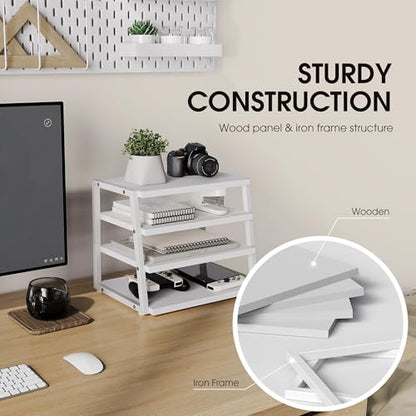 Fenge Desk Shelf Organizer, 4-Tier Tower Desktop Office Shelves, White - color: White