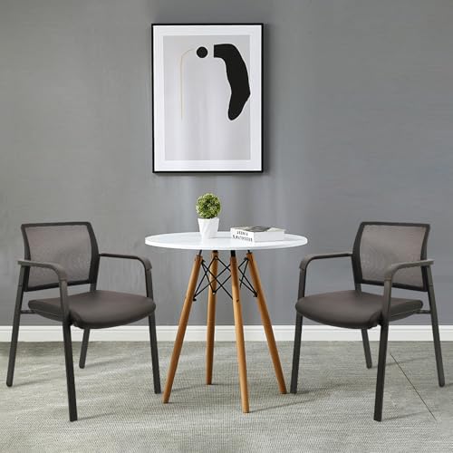 CLATINA Mesh Back Stacking Arm Chairs for Waiting Area, Side Desk Chair with Leather Seat and Ergonomic Lumbar Support for Office School Church Classroom Guest Customer Reception Black 4PK - size: 4 Pack