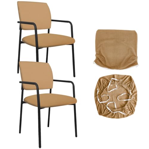 Stretch Office Guest Chair Cover 2-Piece Split Protective Armchair Slipcover Jacquard Chair Cover with Arms for Office Reception School Church Guest, Set of 2, Large, Khaki - color: Khaki, size: Set of 2, Large