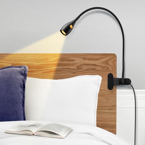 acegoo Minimalist Clip On Reading Light, Head Switch Headboard Book Lamp | With USB-C Adapter, Flexible Neck, Amber NightLight, All-Metal Design, CRI 90+, For Bed Headboard Bedroom Home Desk, Black - color: Black