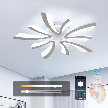 Goeco Modern Ceiling Light, 27.5'' Dimmable LED White Acrylic V-Shaped Flush Mount Ceiling Lights, 3000K/4000K/6500K with Remote Control Ceiling Light Fixture for Living Room, Dining Room, Bedroom - color: White V Shaped