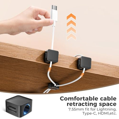 8 Pack Magnetic Cord Organizer Holder, Adjustable Cable Clips, Strong Adhesive Desk Cable Management Clips for Nightstand, Office, Car, Easy Open Design for Tidy Wire Organization