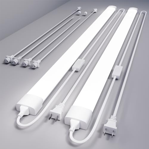 4FT Plug in Shop Light 2PCS, 5000K Linkable 36W Workbench Light, LED Tube Lights with Plug, 4500 LM Ceiling Closet Lighting for Laundry Garage Basement Kitchen - color: White, size: 4FT-2PCS/with plug