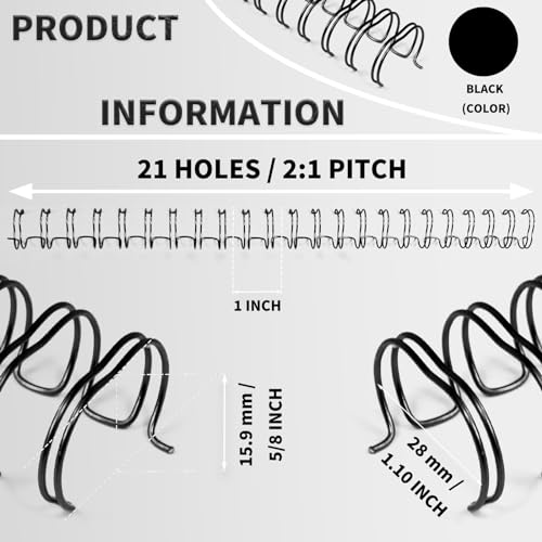 Rayson WR21159BK Wire Binding Spines, 2:1 Pitch Double Loop Binding Wires 5/8 Inch, 21-Loop Wire Ring Pack of 50 with Black - size: 5/8"