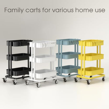 3 Tier Rolling Cart Metal Utility Cart with Lockable Wheels Home Office - color: White, size: Small