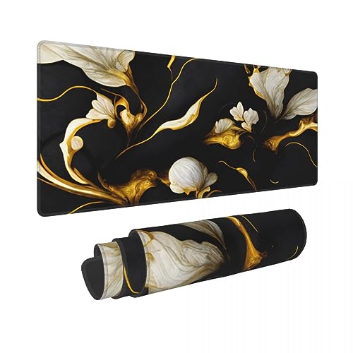 Desk Pad,Office Desk Mat 31.5"×11.8" Large Gaming Mouse Pad,Extended Computer Mouse Pad,Waterproof Thick Big Mouse Pads with Non-Slip Rubber Base Office Home Black Gold Marble Flower - color: Xl01-14 Black Gold Marble Flower, size: 31.5 x 11.8 in