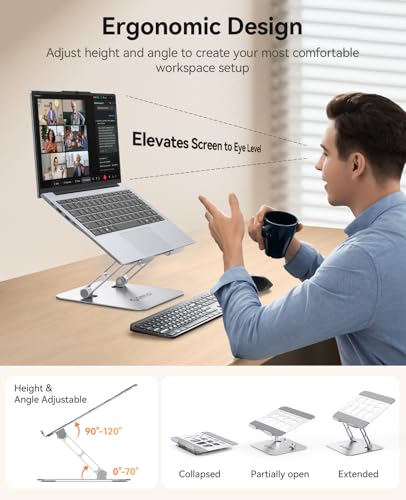 ORICO Ergonomic Laptop Stand for Desk, Height Adjustable Aluminum Laptop Stand Riser, Foldable Computer Holder for MacBook Neo, Air, Pro, Dell XPS, HP, Lenovo, Fits Devices up to 17" (ST11, Silver) - color: Silver