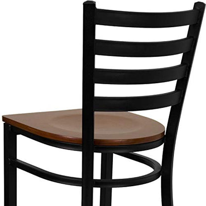 Flash Furniture HERCULES Series Black Ladder Back Metal Restaurant Barstool - Cherry Wood Seat - color: Cherry Wood Seat/Black Metal Frame, size: Set of 1