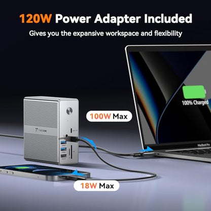 TobenONE DisplayLink Docking Station 4 Monitors, 4 HDMI&2DP, 120W Charger | 120W Adapter, Gigabit Ethernet, 18W Phone Charge, 10Gbps USB, Wide Compatibility, for Multi-Monitor Workspace&Multitasking