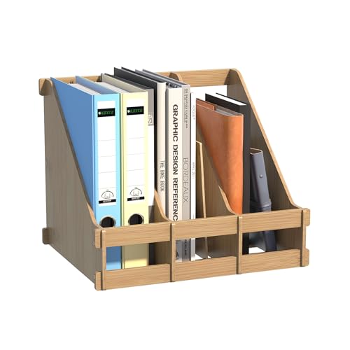 Bamboo Desk File Organizer, 3-Compartment Magazine Holder(Nature) | 3 vertical compartments organize files, folders, magazines and mail while saving valuable desk space. - color: Nature
