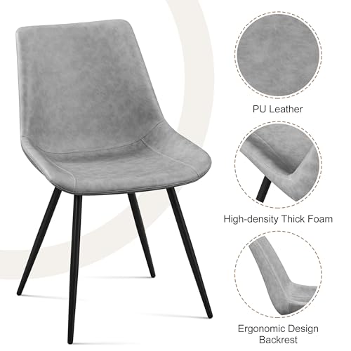 Yaheetech Dining Chairs Set of 6 Mid Century Modern Kitchen Chairs Gray | Faux Leather Upholstered Dining Room Chairs with Metal Legs and Curved Backrest, Armless Side Chairs for Kitchen Living Room - color: Grey, size: Set of 6