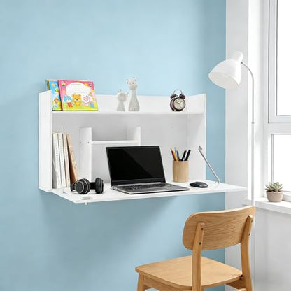 Wall Mounted Foldable Desk Cabinet, 31.5" Floating Desk with Storage, Space Saving Wall-Mounted Workstation for Home Office