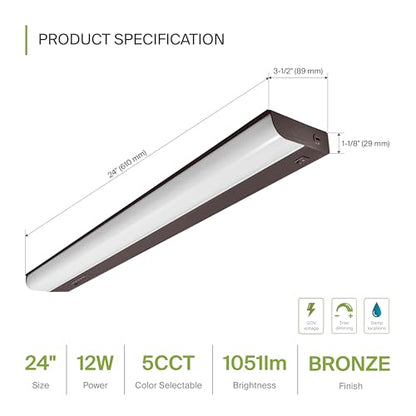 ASD LED Under Cabinet Lighting Hardwired, 24 Inch 12W 2700K-5000K Selectable, 1051LM, CRI90+, Direct Wire Linkable Under Counter Lights for Kitchen, Dimmable Under Cabinet Lights, Bronze, UL, 12 Pack - color: 24 Inch Bronze, size: 12 Pack