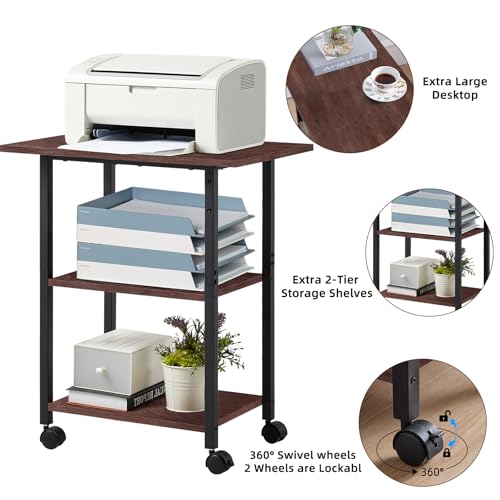 Lerliuo 3-Tier Printer Stand, Industrial Rolling Printer Table with Storage - color: Walnut, size: 3-Tier
