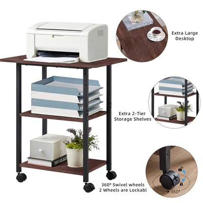 Lerliuo 3-Tier Printer Stand, Industrial Rolling Printer Table with Storage - color: Walnut, size: 3-Tier