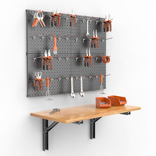 TORACK Heavy Duty Wall Mounted Folding Workbench with Pegboard Kit | Space-Saving Collapsible Wall Table/Desk with Tools Pegboard for Garage, Workshop, Holds up to 150 lbs, Size: 31.5x15.75 in - size: 31.5x15.75in tabletop