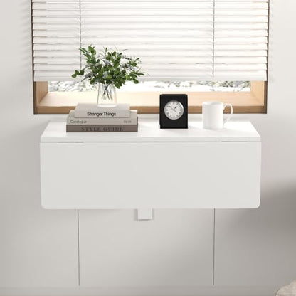 Wall Mounted Folding Table, 31.5" x 23.5" Floating Desk for Small Space, Countertop Extension Fold Down, Laundry Folding Table, Hanging Drop Leaf Table for Apartment, Study, Bedroom (White) - color: White