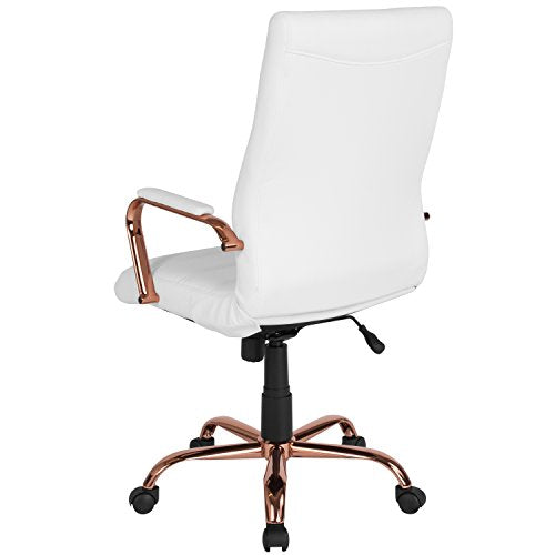 Flash Furniture LeatherSoft Executive Office Chair, White/Rose Gold | 360° Swivel, Height Adjustable, Commercial Grade - color: White Leathersoft/Rose Gold Frame