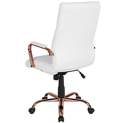 Flash Furniture LeatherSoft Executive Office Chair, White/Rose Gold | 360° Swivel, Height Adjustable, Commercial Grade - color: White Leathersoft/Rose Gold Frame