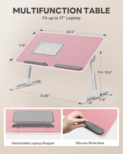 Laptop Desk for Bed with Cooling Fan, Height & Angle Laptop Stand - color: Pink