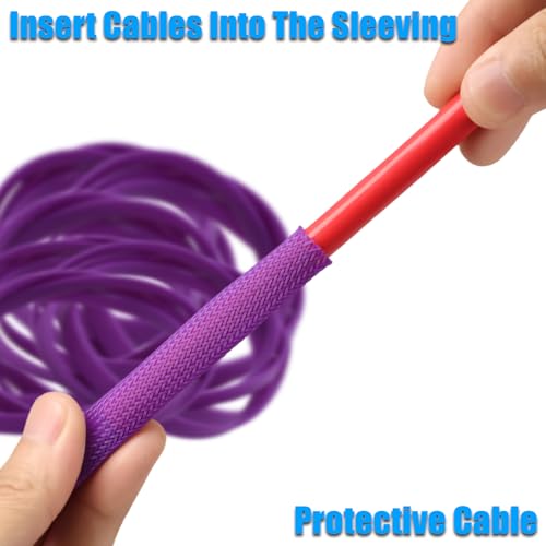 25ft PET Expandable Braided Cable Sleeve 3/8inch(10mm) Pet Braided Cable Sleeve for Audio Video Device Wire Automotive Wire (Purple) - color: Purple, size: 10mm"(3/8 inch)