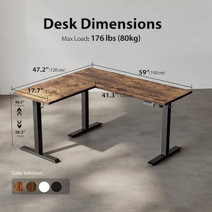 Agilestic L Shaped Standing Desk Adjustable Height, 59 Inch, Rustic Brown - color: Rustic Brown, size: 59 x 48 Inch