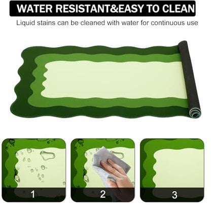 L-SPOUTTO Green Mouse Pad,Cute Scalloped Desk Mat XXL Large Gaming Mousepad | Minimalist 35.4x15.7in Non-Slip Rubber Base Keyboard Pad Waterproof Desktop Mat for Laptop Computer Game Home Office - color: Green