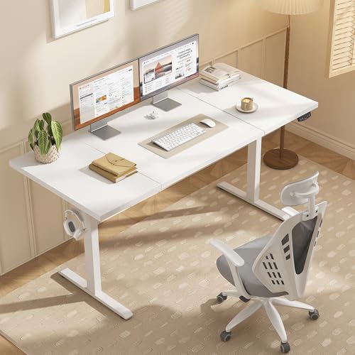 Agilestic Electric Height Adjustable Standing Desk, 63 Inch, Arctic White - color: White, size: 63x23.6 Inch