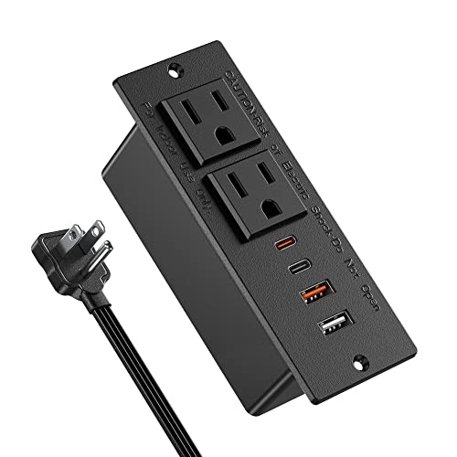 Recessed Power Strip with 30W USB C,Ultra Thin Flat Plug Power Strip,2 Outlets 4 USB Ports,Furniture Flush Mount Desk Outlet,Recessed Outlet for Side Table/Sofa Table,6ft Cord (Black) - color: Black, size: 6 FT Cable