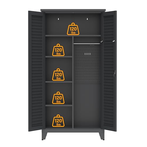 KEIKI 73'' H Metal Tool Storage Cabinet, Garage Storage Cabinet with Doors & Adjustable Shelves & Ample Storage Space for Garage, Home, Office, Utility Room